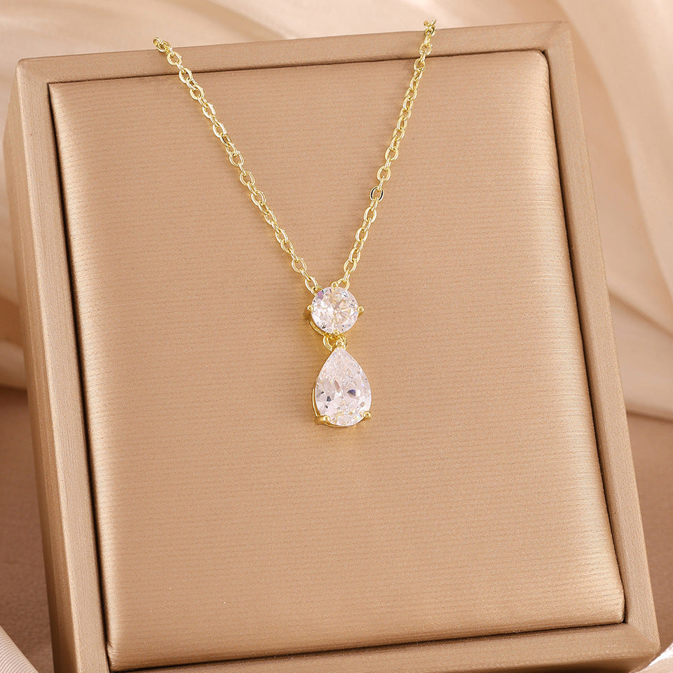 Cross-border hot double waterdrop zircon necklace, light luxury niche gold light luxury pendant, accessory, high-end accessory for women