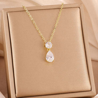 Cross-border hot double waterdrop zircon necklace, light luxury niche gold light luxury pendant, accessory, high-end accessory for women