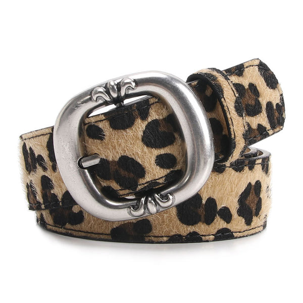 Cool leopard print fur women's belt, American trendy hot belt, women's versatile jeans, blazer decorative belt