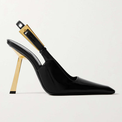 YX2026 autumn small gold bar back empty strap high heels women's stiletto patent leather toe sexy high heel sandals women