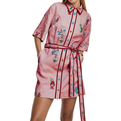 European and American clothing cross-border 2026 AliExpress independent station fashion casual print cardigan short European and American dress women