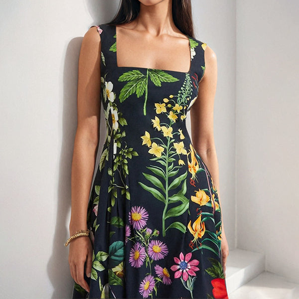 2026 spring new cross-border Amazon European and American fashion sexy printed openback strap big swing dress