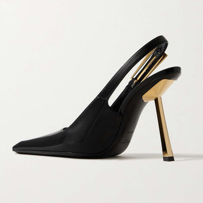 2026 Summer New European and American Style Square Toe Stiletto Sandals Patent Leather Surface, Rubber Sole Microfiber Lined Women's Shoes