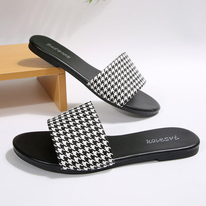 European and American cross-border women's shoes, export animal print decorative fashion slippers, elegant versatile round-toe flat sandals