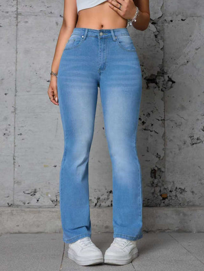 European and American foreign trade cross-border women's jeans blue washed classic stretch small straight denim trousers JEANS