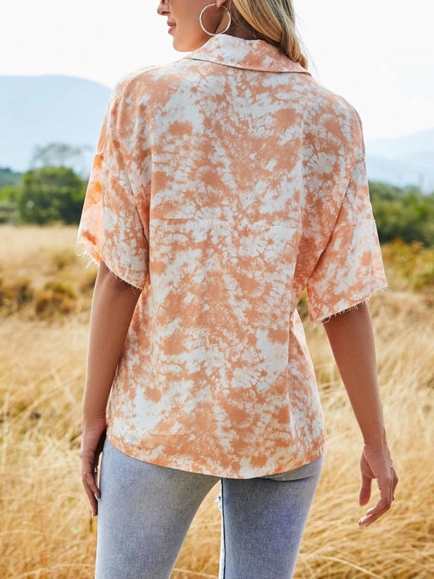 Cross-border Europe and the United States 2023 Amazon ebay Spring and Autumn New Loose Print Gradient Short Sleeve Shirt Top for Women