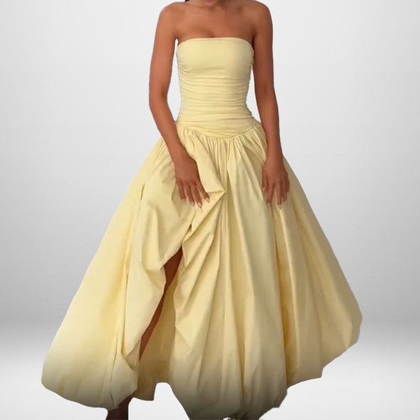 Amazon fashion new solid color temperament sexy waist slim slim pleated puffy skirt bandeau dress - view 2 | Ciaura