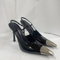 Sandals patent leather black silver 8cm