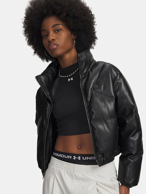 Under Armour Winter Women's Faux Leather Jacket Athleisure Short Down Jacket 6006436-002