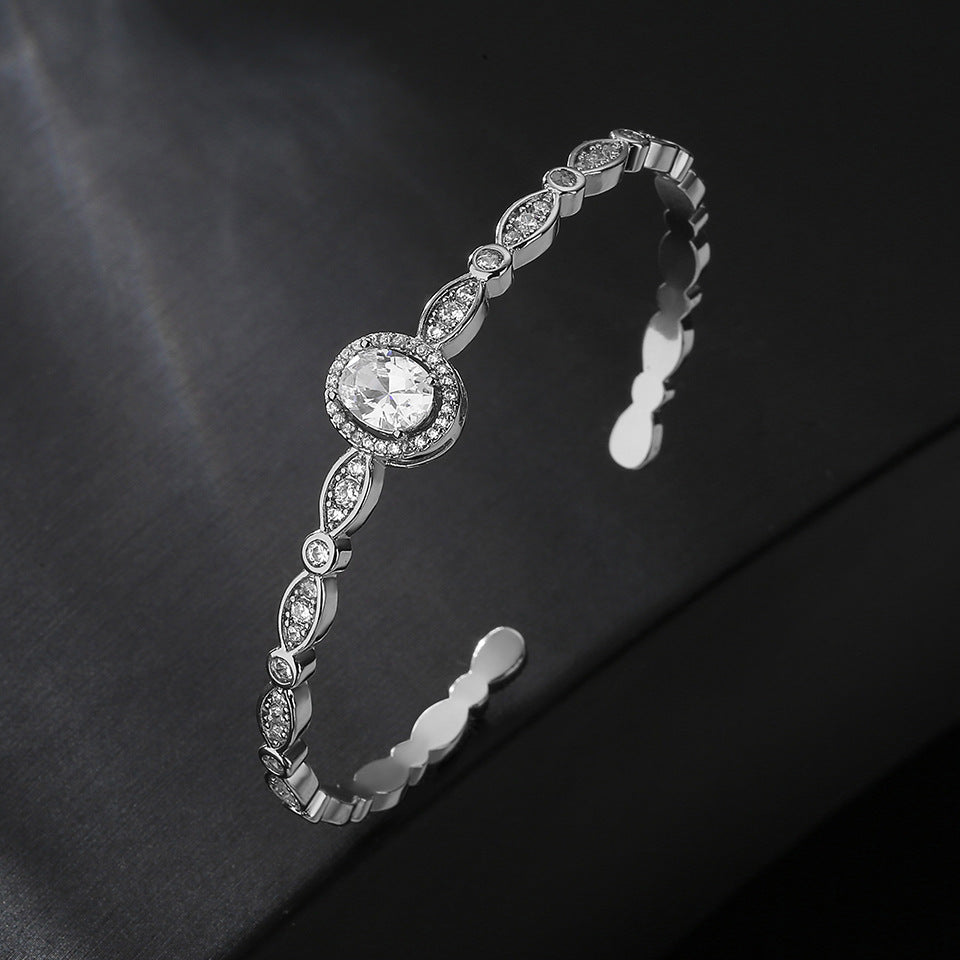 RAKOL Cross-border New Elegant Light Luxury Geometric Oval Zircon Bracelet Exquisite Versatile Open Ring Bracelet