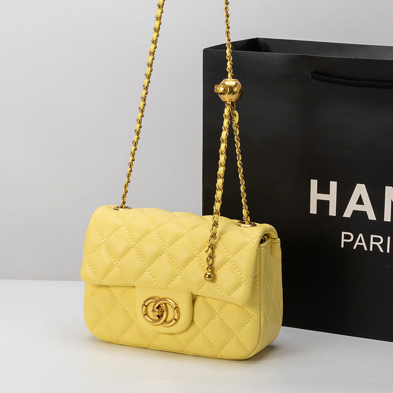 Famosa marca mesma bolsa feminina 2025 nova moda retro high-end rhombus chain bag small gold ball shoulder crossbody bag