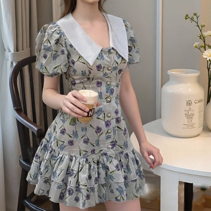 2025 spring and summer new cross-border Amazon European and American fashion elegant sexy doll collar slim print dress