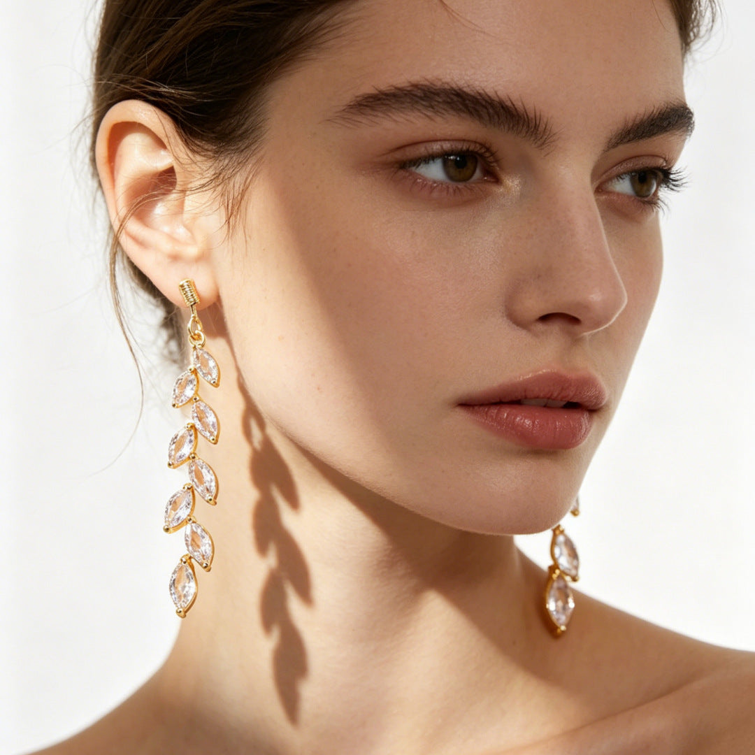 RAKOL Japan and South Korea new product long simple full inlaid zircon wheat ear earrings female ins trendy fashion temperament tassel ear hook