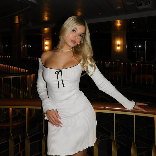 Cross-border women's autumn new fashion contrasting fungus edge slimming dress sexy slim hot girl hip skirt