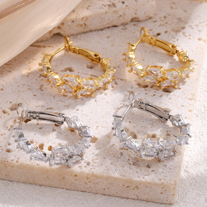 Light luxury mares-eye zircon round loop earrings, high-end full-diamond geometric earrings, cross-border bestseller, versatile diamond-studded earrings for women
