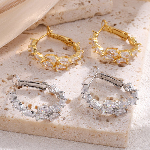 Light luxury mares-eye zircon round loop earrings, high-end full-diamond geometric earrings, cross-border bestseller, versatile diamond-studded earrings for women