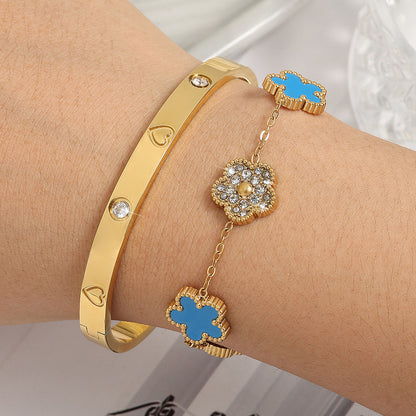 RAKOL Cross-border European and American Amazon Fashion Stainless Steel Heart Bracelet Set Wholesale Women's Light Luxury Bracelet Accessories