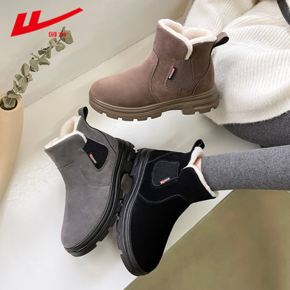 Huili new couple fleece snow boots thickened in winter warm and fashionable two cotton shoes Korean version of versatile comfortable shoes