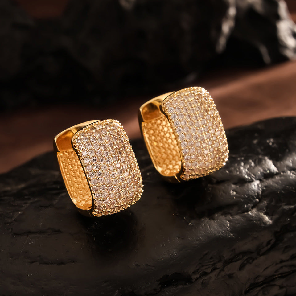 RAKOL 2025 New European and American Style Niche Light Luxury Full Diamond Stud Earrings for Women, High-End Hot Item Hot Sale in Stock