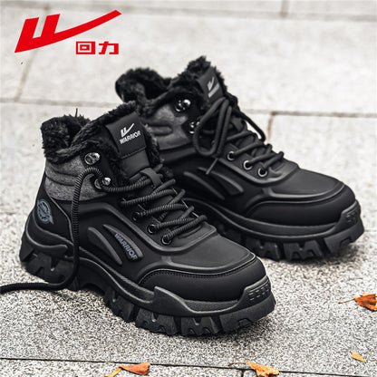 Pull-back fleece solid color Martin boots, high-top platform high-sole high-end cargo boots, winter warmth, commuting, high-value cotton shoes