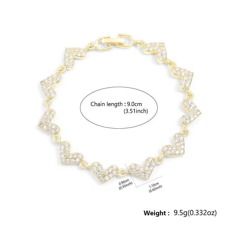 Cross-border bestseller heart-shaped fully inlaid zircon bracelet, light luxury niche wristband, versatile commuting hand accessory, TEMU bestseller