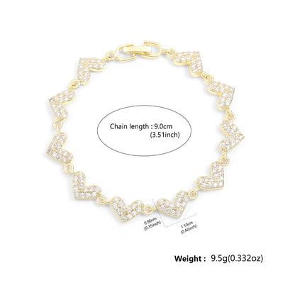 Cross-border bestseller heart-shaped fully inlaid zircon bracelet, light luxury niche wristband, versatile commuting hand accessory, TEMU bestseller