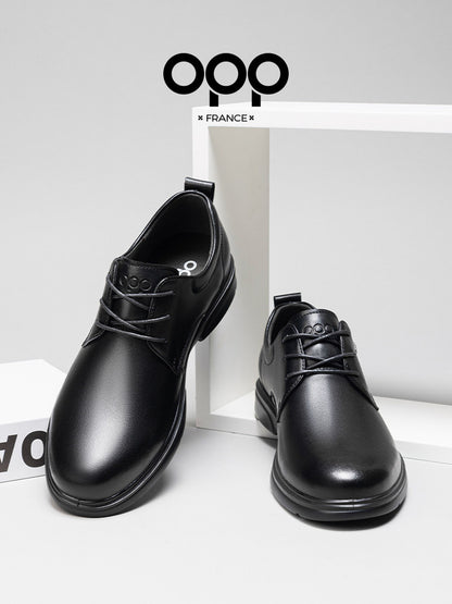 OPP casual leather shoes men's leather all black comfortable high-end British versatile old money style business commuter derby shoes for men