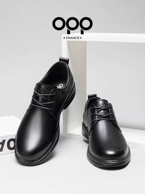 OPP casual leather shoes men's leather all black comfortable high-end British versatile old money style business commuter derby shoes for men