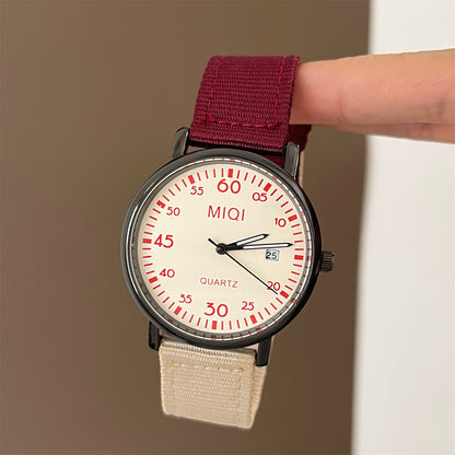 European and American trendy canvas with color-blocking design for female students, simple and fresh INS with calendar quartz