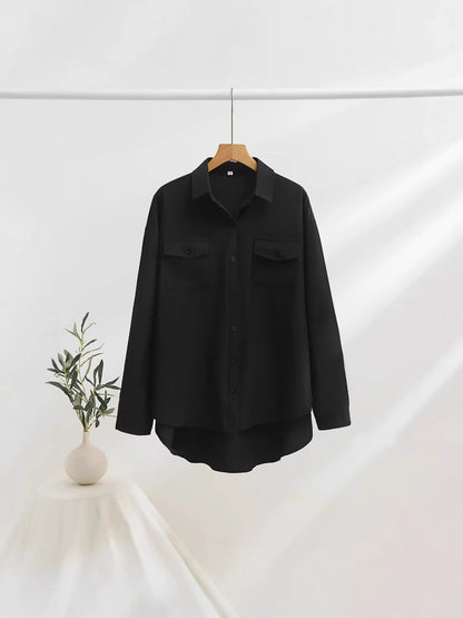 New 2026 European and American Women's Cross-border Western All-Season Versatile Pocket Long Sleeve Lapel-Collar Plus Size Shirt