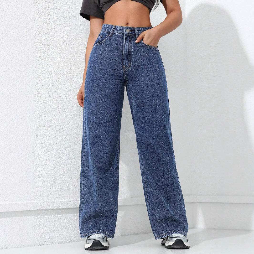 American wide-leg denim trousers women's spring 2025 new wash loose slimming straight floor-length jeans JEANS