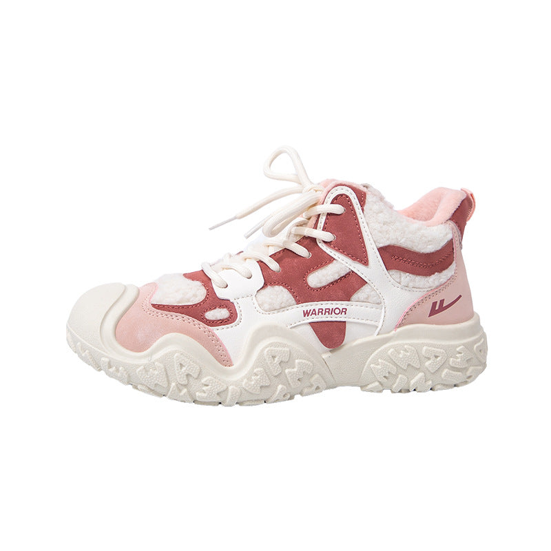 Huili high-top fashion trend fleece women's shoes lace-up thick sole comfortable two cotton shoes women's retro versatile warm shoes