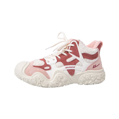 Huili high-top fashion trend fleece women's shoes lace-up thick sole comfortable two cotton shoes women's retro versatile warm shoes