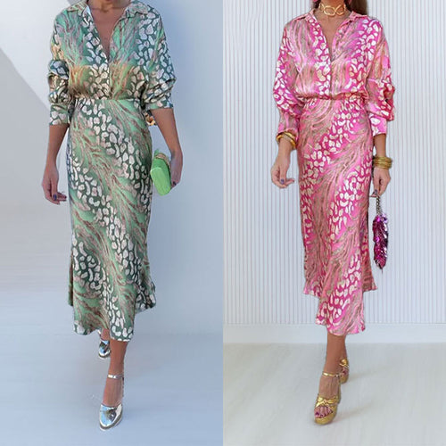 Cross-border spring 2026 new cross-border women's clothing print elegant lapel long sleeve shirt high-waisted skirt fashion suit for women