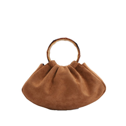 Bolsa feminina de veludo vintage, bolsa de bambu, bolsa de luxo, design plissado estilo Maillard, bolsa em forma de barco, bolsa