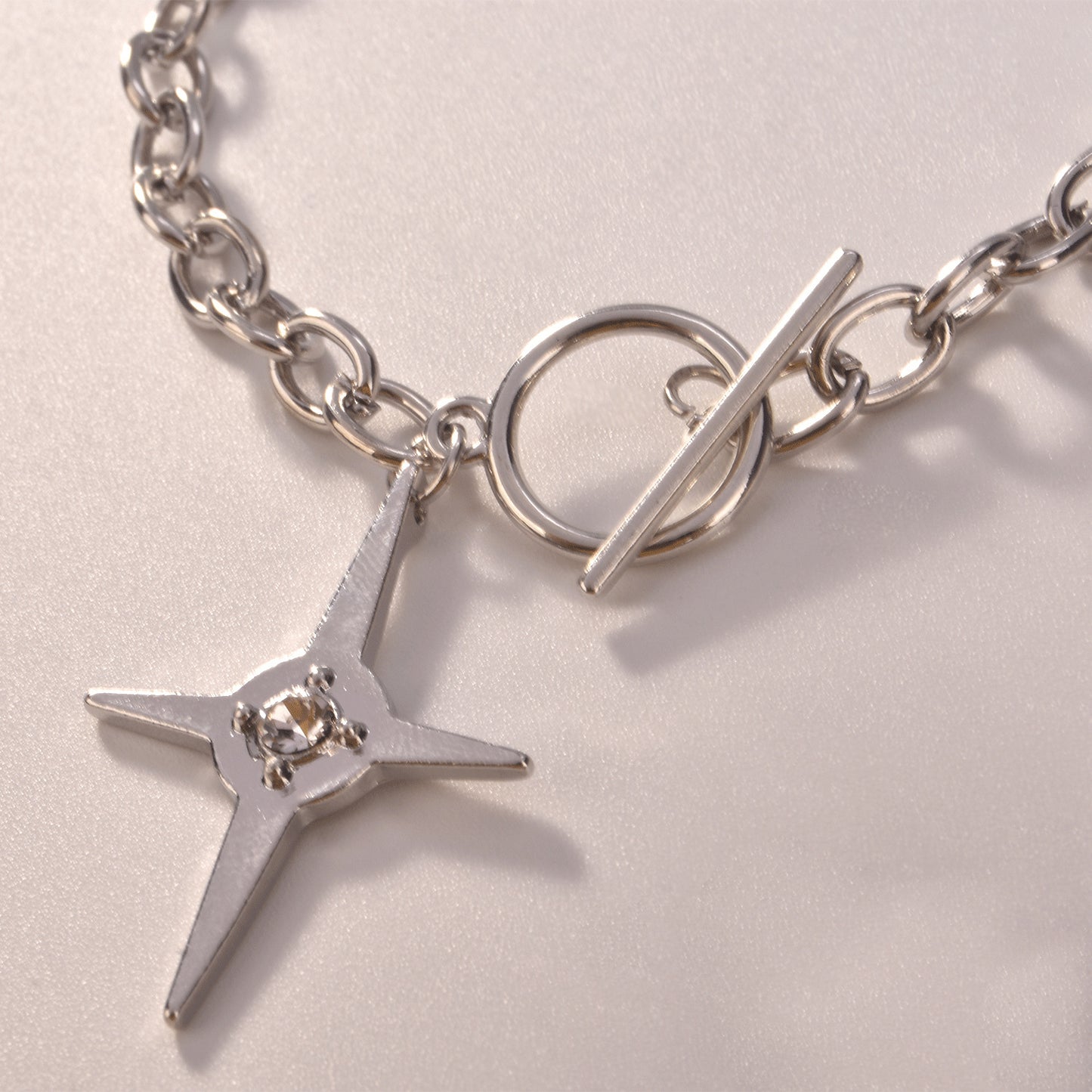 European and American cross-border jewelry New geometric cross with diamonds star bracelet women's simple and fashionable thick iron chain bracelet