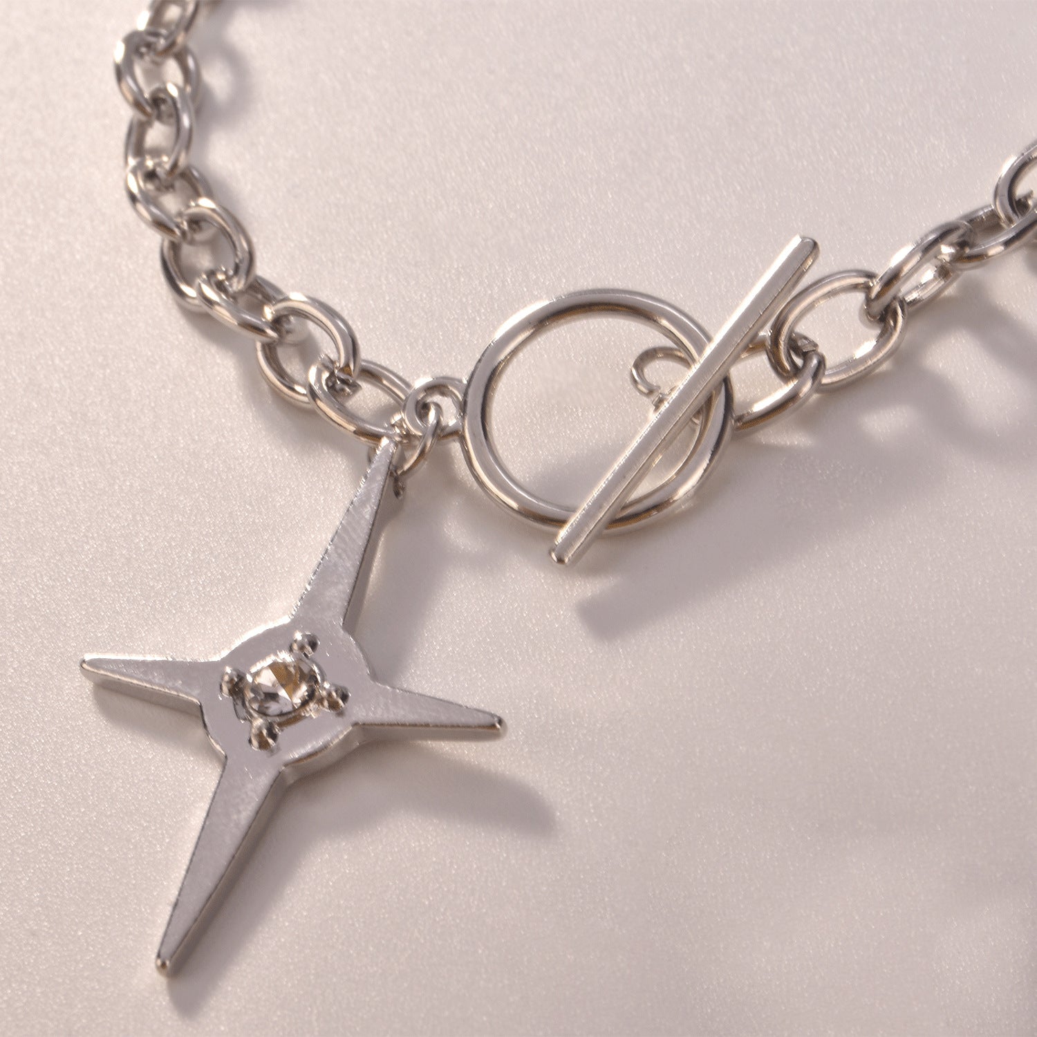 European and American cross-border jewelry New geometric cross with diamonds star bracelet women's simple and fashionable thick iron chain bracelet