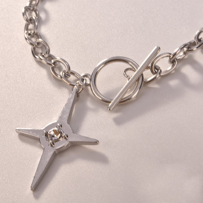 European and American cross-border jewelry New geometric cross with diamonds star bracelet women's simple and fashionable thick iron chain bracelet