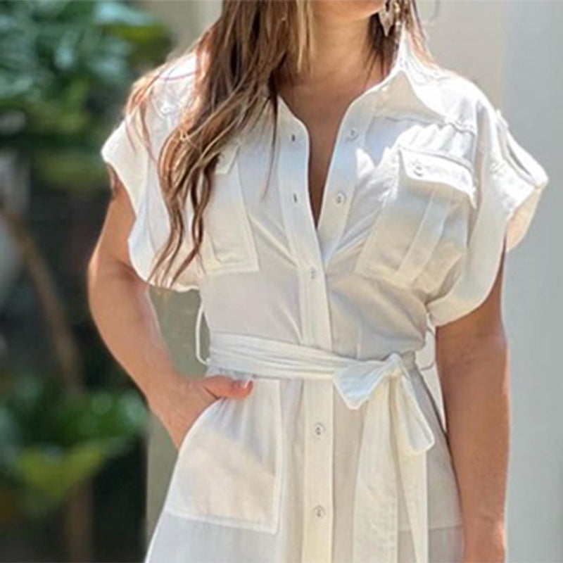 2025 Summer New Cross-border European and American Solid Color Casual Fashion Versatile Commuter Loose V-Neck Lace-up Jumpsuit 661