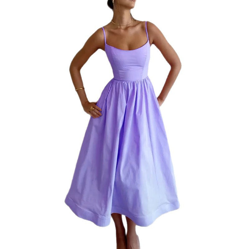 2026 New European and American Clothing Temperament Commuting Sexy Low-cut Slim Waist Slip Slip Slip European and American Dress Women