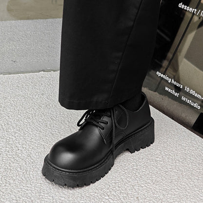 2026 Summer New Men's Casual Retro Thick-Soled Height-Increasing Derby Shoes, Formal British Style Black Wide-Foot Trendy Shoes