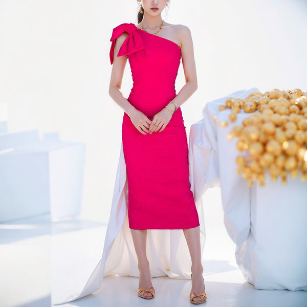 Amazon cross-border women's clothing spring European and American new temperament personality fashion slanted shoulder hip length dress 661