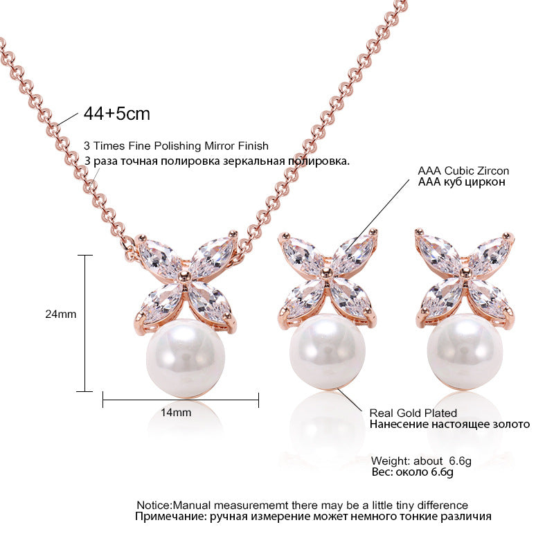 New French four-leaf clover pearl niche design, high-end sense of luxury, micro-inlaid zircon earrings, necklace set