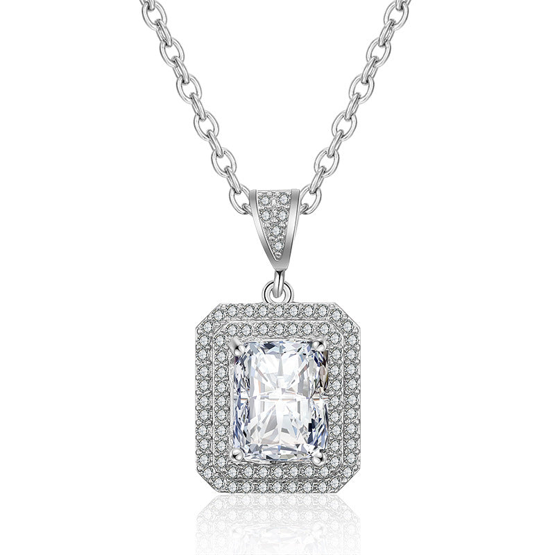 Cross-border new product sugar cube zircon necklace, niche light luxury double-layer enclosed two-tone pendant, one-piece dropshipping accessory