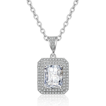 Cross-border new product sugar cube zircon necklace, niche light luxury double-layer enclosed two-tone pendant, one-piece dropshipping accessory