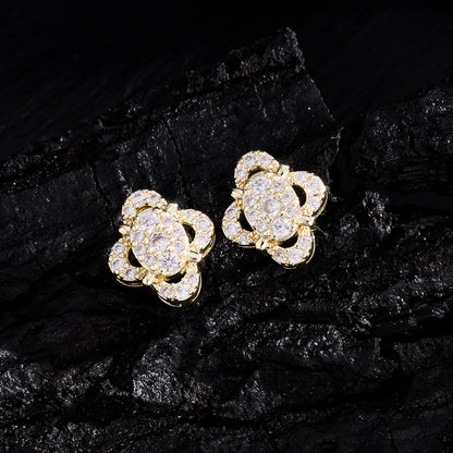 RAKOL Niche Design, Exquisite Hollow-Out Zircon Floral Earrings, Light Luxury Style Studs, Compact and Versatile Earrings