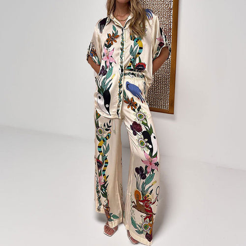 Cross-border AliExpress Spring 2026 European and American Fashion Printed Lapel Single-Breasted Pants Casual Fashion Suit