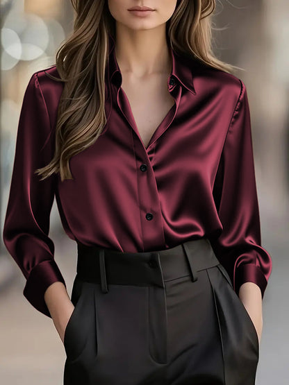 Amazon bestseller plus-size women's shirt, simple and stylish business office long-sleeve shirt, elegant temperament