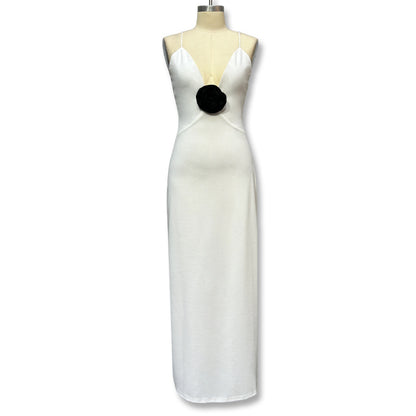 Cross-border Europe and the United States 2024 new summer deep V-neck slip dress solid color chiffon backless sexy dress for women