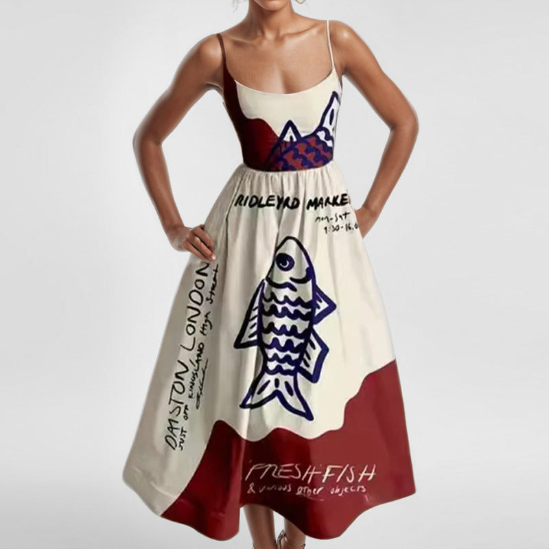Amazon's new cross-border European and American fashion print pleated waist slip dress for spring 2026